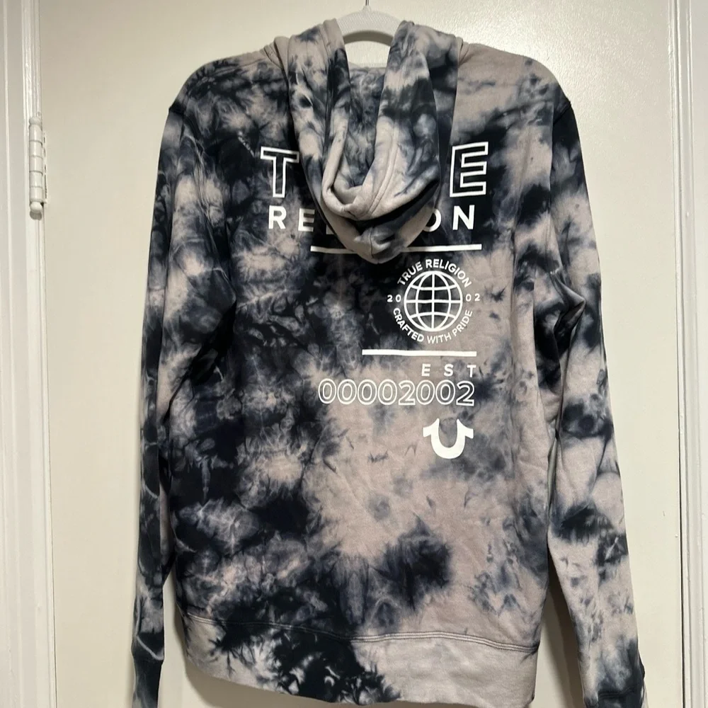 NWT True Religion Mens Sz:XL Black & White Tie Dye Full Zip Graphic Print Hoodie
